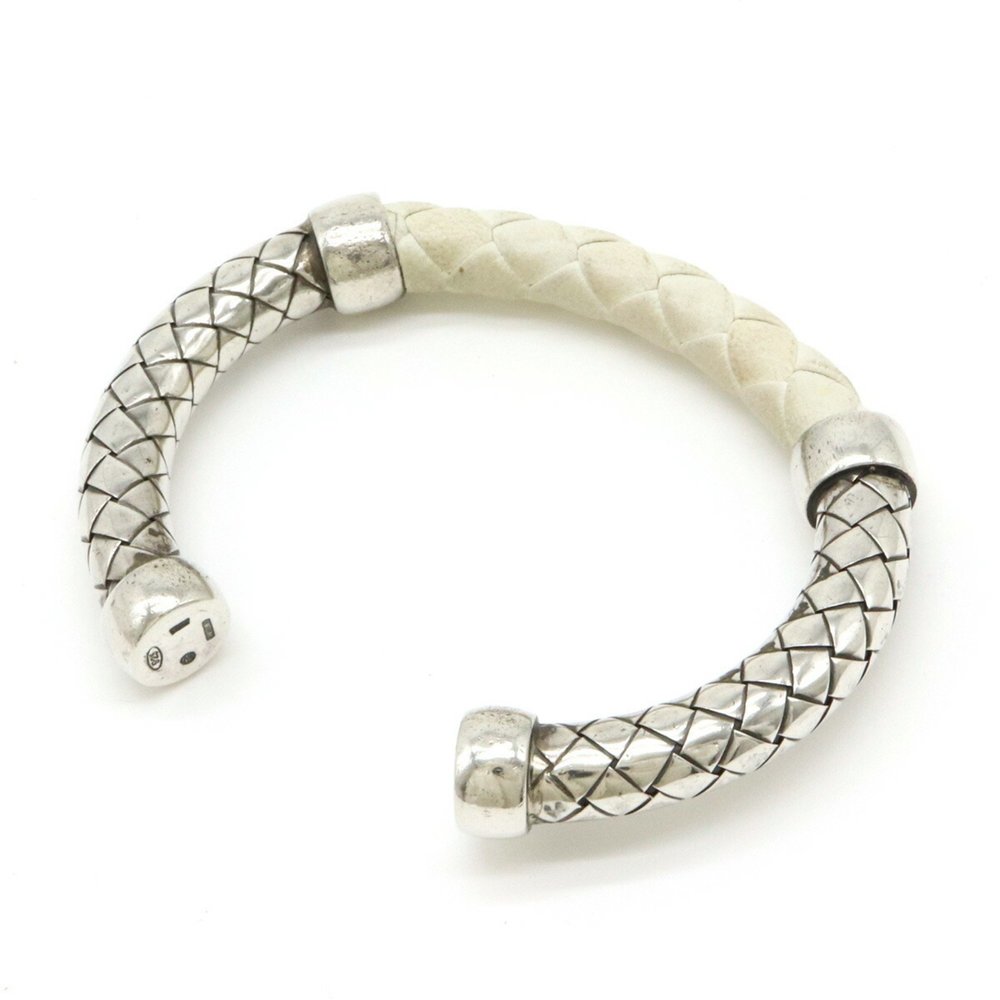 BOTTEGA VENETA Bottega Veneta Intrecciato Bracelet Bangle Silver SV925 Leather W - Picture 3 of 9